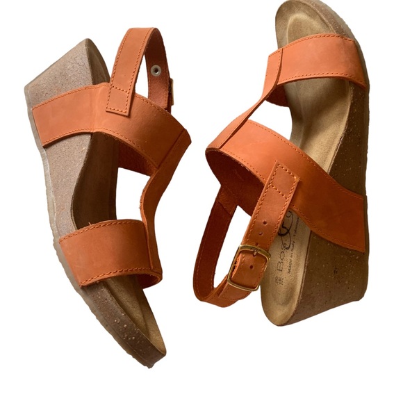 Bos. & Co. Shoes - Women's Bos & Co Lust Italian Leather T-Strap Wedge Sandals Orange Made in Italy